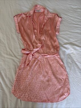 Joie Women’s Pink Satin Shirt Dress with Elastic Waist